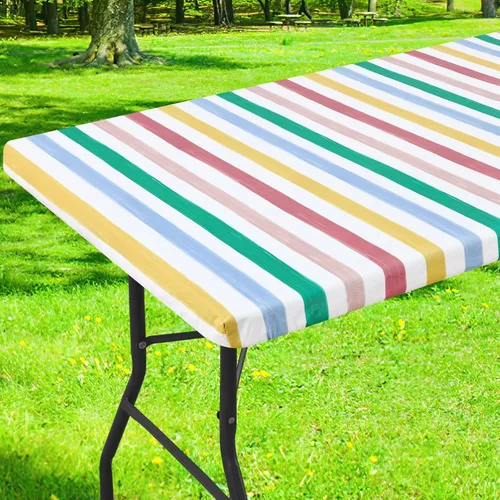 Miniatura 47 de Smiry Mantel cuadrado para mesa de pícnic, impermeable, elástico, ajustable, para campamento, protector de vinilo con parte trasera de franela Beige