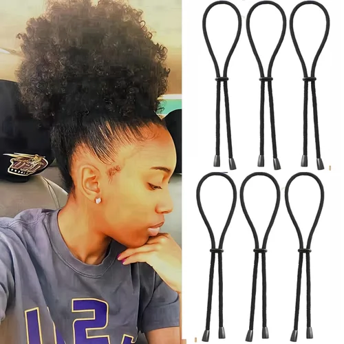 Miniatura 7 de Afro - Corbatas de cola de caballo con cordón ajustable para cabello corto rizado rizado moño lazos para la diadema Afro larga acolchada