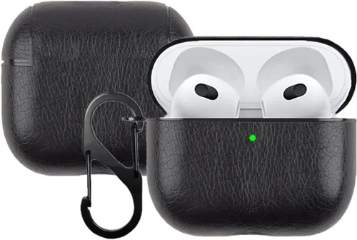 Funda de cuero compatible con AirPods de 3ª generación, totalmente envuelto, portátil, a prueba de golpes, llavero para Apple 3, carga para mujeres