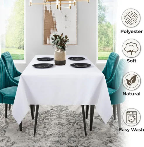 Miniatura 7 de Ramanta Home Mantel rectangular blanco de 60 x 84 pulgadas, mantel de tela de poliéster lavable, resistente a las manchas y a las arrugas