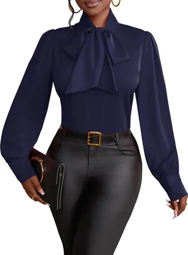 Miniatura 13 de Vrtige Camisa de mujer elegante con cuello de lazo, manga larga, blusa para la oficina