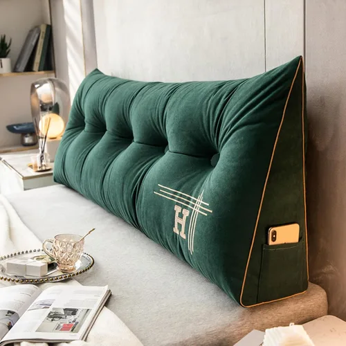 Miniatura 8 de HM&DX Almohada de lectura triangular con cuña para cabecero, almohada de respaldo de terciopelo con funda extraíble y bolsillos laterales
