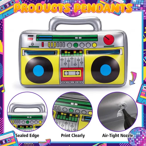 Miniatura 3 de meekoo 3 piezas inflables de radio Boombox decoraciones de fiesta, 16.5 pulgadas, accesorios de radio retro de los años 80 y 90 para raperos, tema