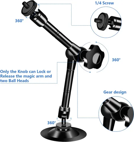 Miniatura 6 de UYODM Paquete de 2 soportes articulados de montaje en pared con brazo mágico compatible con videocámaras CCTV POV, luz LED, lámpara de video, DSLR