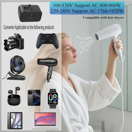 Miniatura 4 de Convertidor de voltaje de 220 V a 110 V, convertidores de viaje de Estados Unidos a Europa, adaptador de corriente de viaje internacional universal
