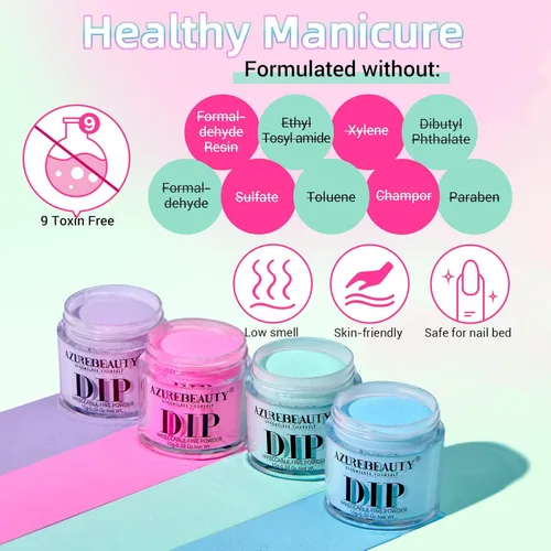 Miniatura 6 de Azurebeauty - Kit de iniciación de uñas de polvo de inmersión, primavera y verano, tonos pastel verde brillante, rosa intenso, púrpura, 4