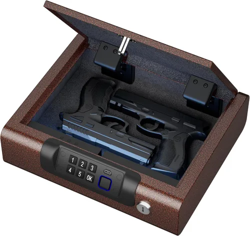 Miniatura 10 de Caja fuerte biométrica BILLCONCH para pistolas con 3 formas de desbloqueo por huellas dactilares, clave PIN digital y llave, caja fuerte para armas