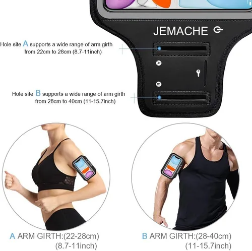 Miniatura 5 de Brazalete para iPhone 17, 16, 15, resistente al agua, para gimnasio, correr, entrenamiento, para iPhone 17, 16, 15, 14, 13, 12 Pro (negro)
