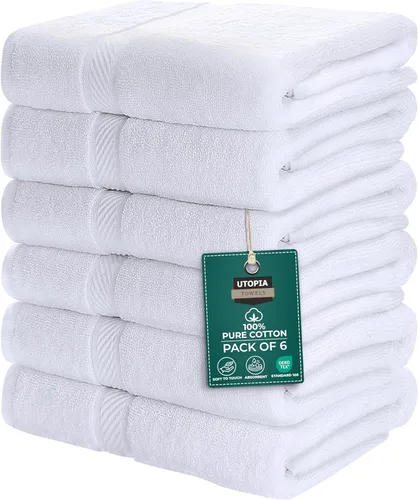 Miniatura 11 de Utopia Towels Juego de 6 toallas de baño (24 x 48 pulgadas), 100% algodón hilado en anillo de 500 GSM, medianas, ligeras y altamente absorbentes