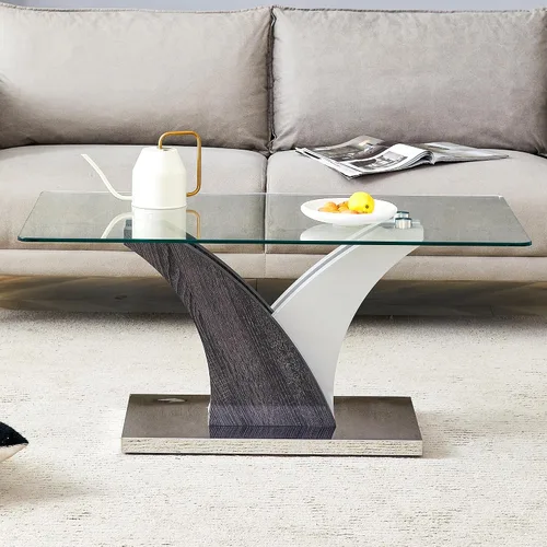 Miniatura 7 de Mesa de centro rectangular de vidrio para sala de estar, mesa central transparente moderna de 39 pulgadas, mesa de sala de estar de vidrio templado