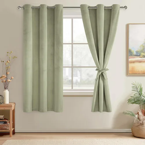 Miniatura 99 de JIUZHEN - Cortinas de terciopelo gris de 63 pulgadas opacas para sala de estar - Cortinas gruesas de terciopelo con ojales para ventana