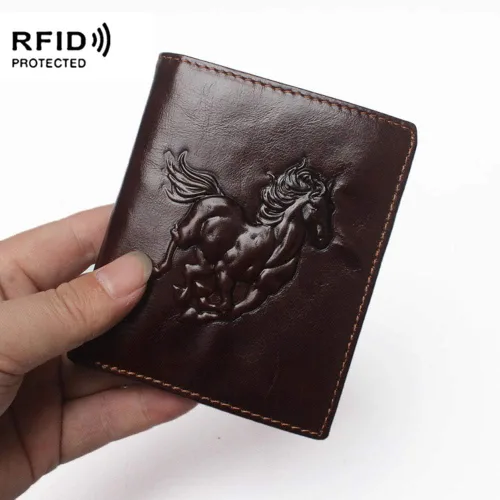 Miniatura 27 de Hombres Cool Eagle Wolf Caballo Totem Cuero Vaca Vertical Cartera Cremallera Multi-tarjeta Titular, Tótem de caballo, Minimalista