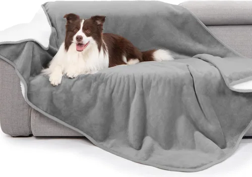 gogobunny Manta de cama impermeable, manta reversible de forro polar Sherpa para perro, cachorro y gato, funda para muebles que protege la cama, Gris