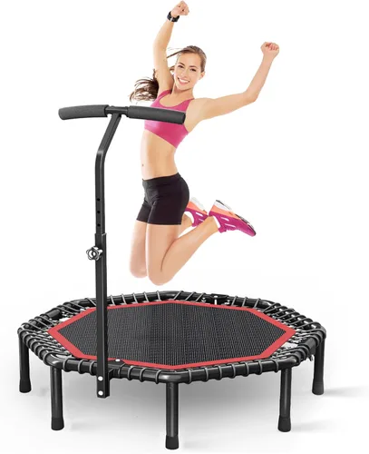 Trampolín de rebote octogonal de 50 pulgadas para adultos, rebote de fitness con cuerdas elásticas silenciosas, barra de mango ajustable en T,