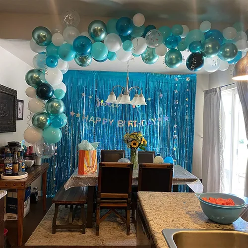 Miniatura 4 de Cortinas de flecos de aluminio para fiestas - Melsan, paquete de 3, 3.2 x 8.2 pies, cortina de oropel para fiesta, telón de fondo para fotos