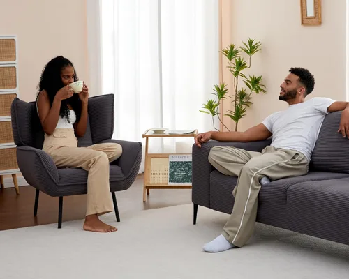 Miniatura 6 de AMERLIFE Silla decorativa, silla tapizada para sala de estar con respaldo alto, sillón de lectura gris para dormitorio, cómoda silla de pana