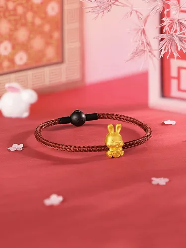 Miniatura 6 de ZHOU LIU FU Pulseras de oro real para mujer, pulsera de conejo de la suerte, joyería de oro de 24 quilates, pulsera roja, dije de oro sólido