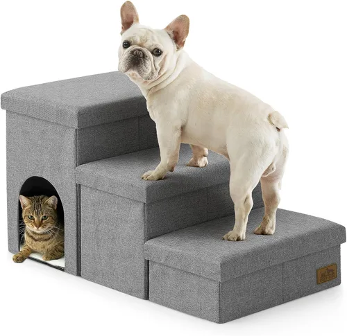 Miniatura 12 de Escaleras para perros con almacenamiento, escalones resistentes de 4 escalones más anchos para perros pequeños, medianos y grandes, rampa para Gris