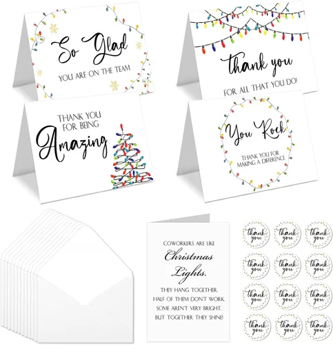 Cholemy 24 Juegos de Tarjetas de Agradecimiento de Navidad para Compañeros de Trabajo, Empleados, Personal del Equipo con Sobres y Calcomanías, Los
