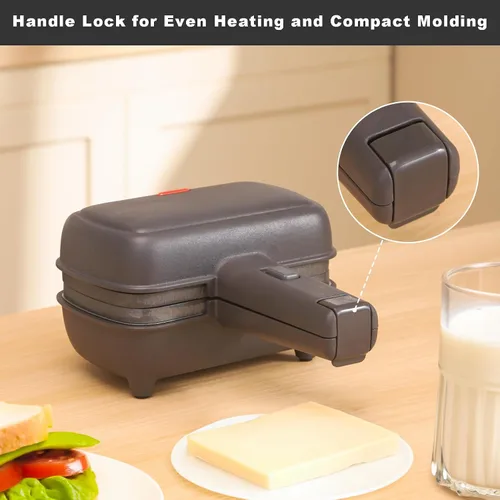 Miniatura 4 de UVFAST Mini sandwichera con platos extraíbles: Máquina portátil para hacer queso a la parrilla, sándwichera de desayuno eléctrica con platos