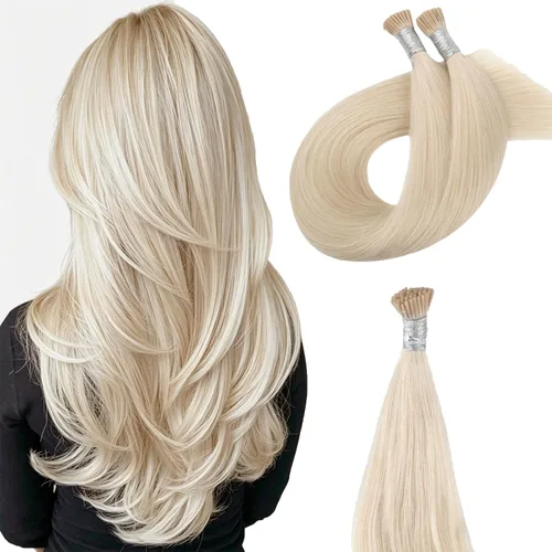 Miniatura 50 de ABH AMAZINGBEAUTY HAIR Extensiones de cabello rizado liso para mujeres negras con punta en I, cabello humano, punta en I, Remy, 50 mechones, punta