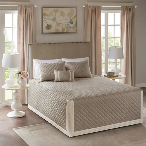Miniatura 11 de Cubrecama ajustable Madison Park Quebec de diseño clásico tradicional para todas las estaciones, ligera, juego de ropa de cama, fundas a juego, Crema