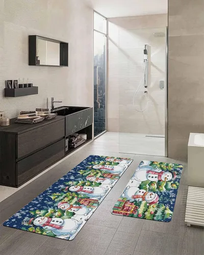 Miniatura 2 de Tapete de baño de muñeco de nieve de Navidad para bañera, antideslizante, de secado rápido y absorbente, tierra de diatomeas, fregadero de ducha