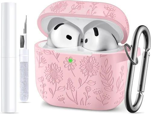 Miniatura 16 de para estuche de Airpods 4, DaQin - Estuche grabado con flores compatible con estuches de Airpods de Apple de 4ª generación para mujeres, estuches