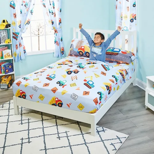 Miniatura 5 de EVERYDAY KIDS Under Construction - Juego de sábanas de tamaño individual para niños con diseño de construcción de excavadoras y camiones volquete