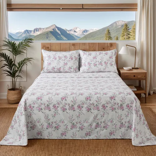Miniatura 42 de FADFAY Juego de sábanas de cama tamaño King 100% algodón, color verde salvia, patrón floral de rosas rojas de campo francés, ropa de cama de lujo