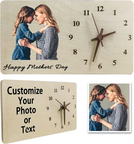 Miniatura 8 de Reloj de madera personalizado con foto, reloj de escritorio grabado con texto personalizado, reloj de pared para decoración de habitación, regalos