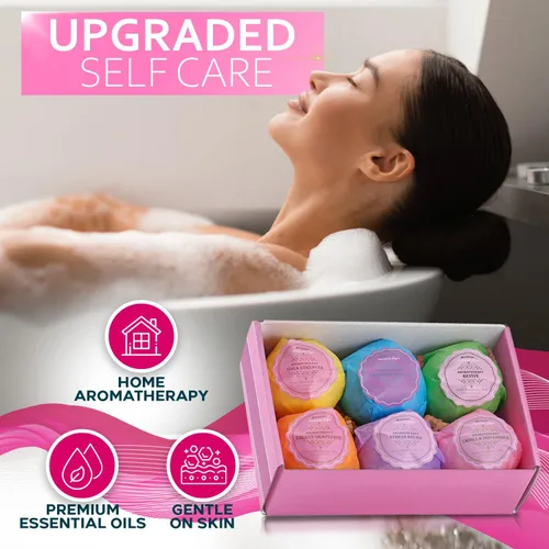 Miniatura 6 de Set de regalo de bombas de baño - 6 burbujas de baño (6 x 2 oz) con sal marina muerta del Mar Muerto, aceites esenciales de cacao y manteca