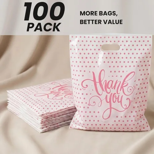Miniatura 5 de Pequeñas bolsas de agradecimiento con asas (9 x 12) – Bolsas de plástico para compras, joyas, accesorios, recuerdos de fiesta, mercancía