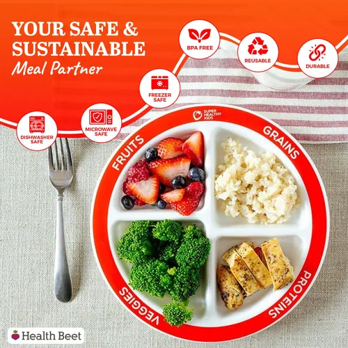 Miniatura 3 de Plato con porciones divididas para niños MyPlate, con 4 secciones divertidas & balanceadas para quisquillosos, English