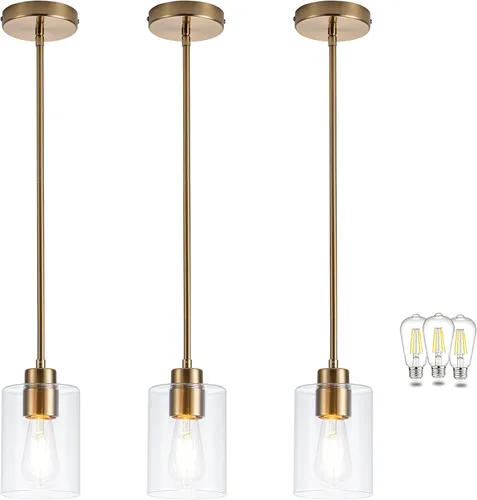 Miniatura 13 de MAYNA Lámpara colgante de granja de 1 luz, lámparas de jaula de metal negro con cadena ajustable y pantalla de vidrio, luces colgantes para isla