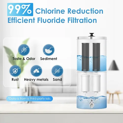 Miniatura 3 de Sistema de filtro de agua por gravedad AQUA CREST, sistema de mostrador de acero inoxidable 304 con 4 filtros y soporte antideslizante, reduce