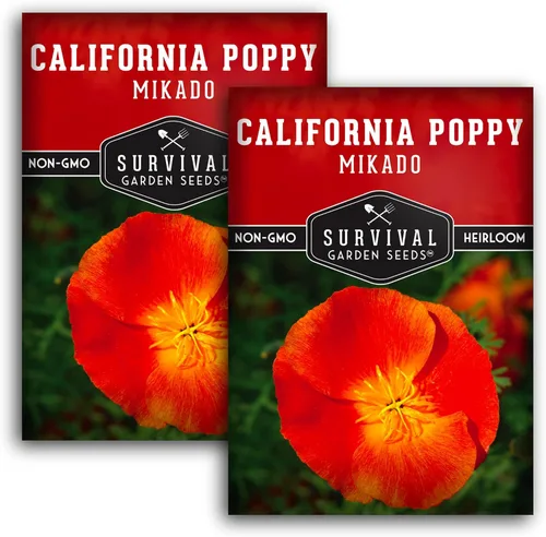 Miniatura 10 de Paquete de 1 semilla de amapola Mikado California para plantar, paquete con instrucciones para cultivar amapolas rojas en tu huerto casero, variedad
