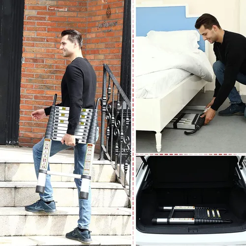 Miniatura 6 de Escalera telescópica RIKADE de aluminio de 6.5 pies con patas antideslizantes y gancho estable, escalera de extensión portátil para el hogar