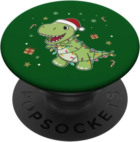 Miniatura 6 de Luces de hadas de Papá Noel de dinosaurio T-Rex PopSockets MagSafe PopGrip para iPhone