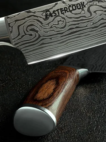 Miniatura 4 de Astercook Cuchillo de chef, cuchillo de cocina profesional de 8 pulgadas, cuchillo ultra afilado de acero inoxidable alemán de alto carbono, 2-Madera