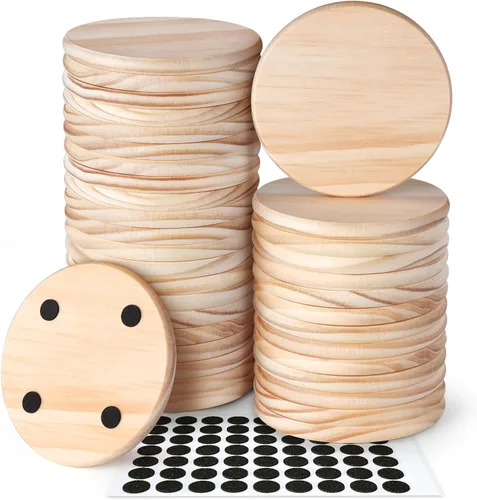 Miniatura 9 de GOH DODD - Juego de 24 posavasos de madera sin terminar, de 4.5 pulgadas, juego a granel con almohadillas para pies para manualidades, grabado