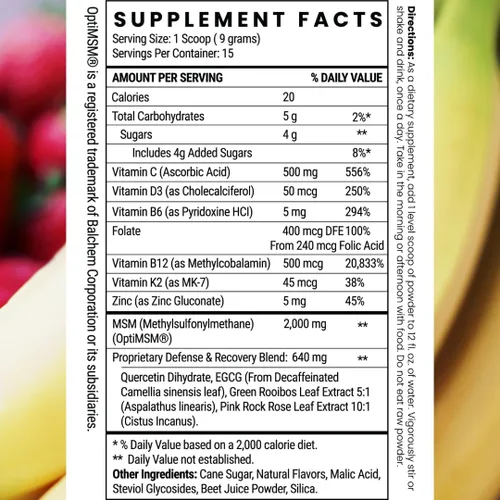 Miniatura 5 de Twig & Leaf MSM + Quercetina en polvo con vitamina C y zinc (fresa y plátano) - Suplemento MSM de apoyo del sistema inmunológico para la salud