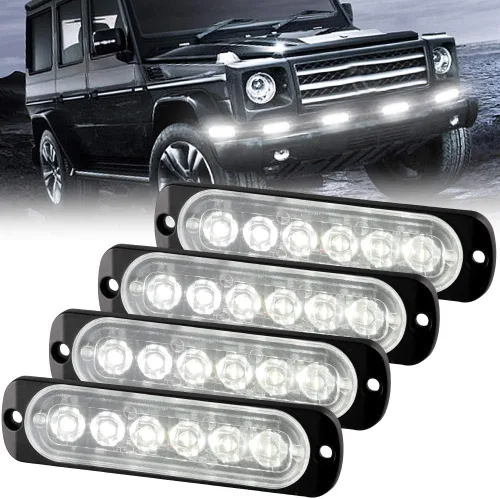 Miniatura 18 de Barra de luz estroboscópica 2 piezas, 12 LED, luz de advertencia de emergencia, con función de sincronización impermeable, 12 – 24 V, para vehículos