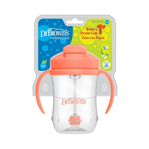 Miniatura 6 de Dr. Brown's Milestones - Botella de popote estrecha y vaso con popote para bebé, a prueba de derrames, con asas 100% de silicona y popote