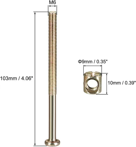 Miniatura 3 de uxcell M6 x 3.937 in muebles tornillos tuerca tuerca tornillo hexagonal con tuercas de barril Phillips ranurado cinc medio hilo 10