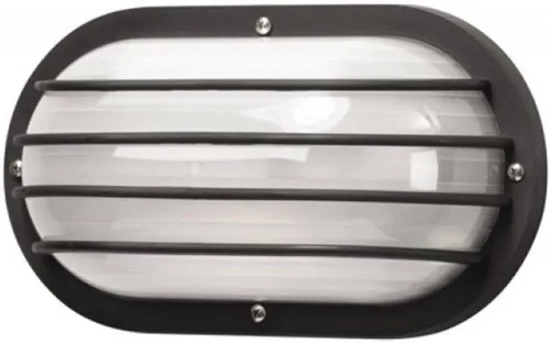 Solus Lámpara náutica oblonga de montaje en pared para exteriores, color negro o blanco, compuesto, difusor de policarbonato esmerilado y jaula -
