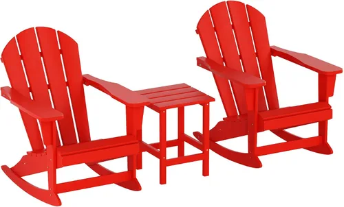 Miniatura 14 de WestinTrends Malibu - Juego de 3 sillas mecedoras Adirondack de polietileno para exteriores y patio con mesa auxiliar (2 plazas), color azul marino