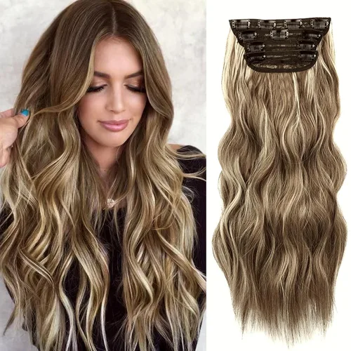 Miniatura 9 de NAYOO 4 piezas Extensiones de cabello con pinza, ondas largas y rizadas, sintéticas, gruesas, con fibra de doble trama, para mujeres, color cobre