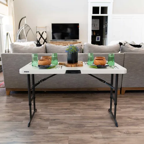 Miniatura 2 de LIFETIME 80387 Mesa plegable ajustable comercial de 4 pies, almendra