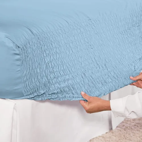Miniatura 3 de Collections Etc Bed Tite - Juego de sábanas de microfibra suave, incluye sábana encimera, sábana bajera y 2 fundas de almohada, color azul claro